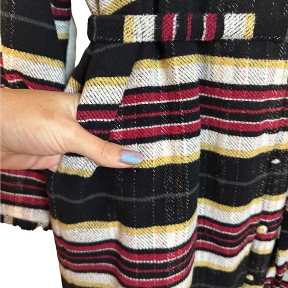 Something Navy Belted Ruffle Striped Button Down Dress - Picture 9 of 13